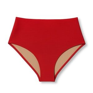 Old Navy Ribbed High Waisted Bikini Bottoms Red Textured Stripe Women’s Size S